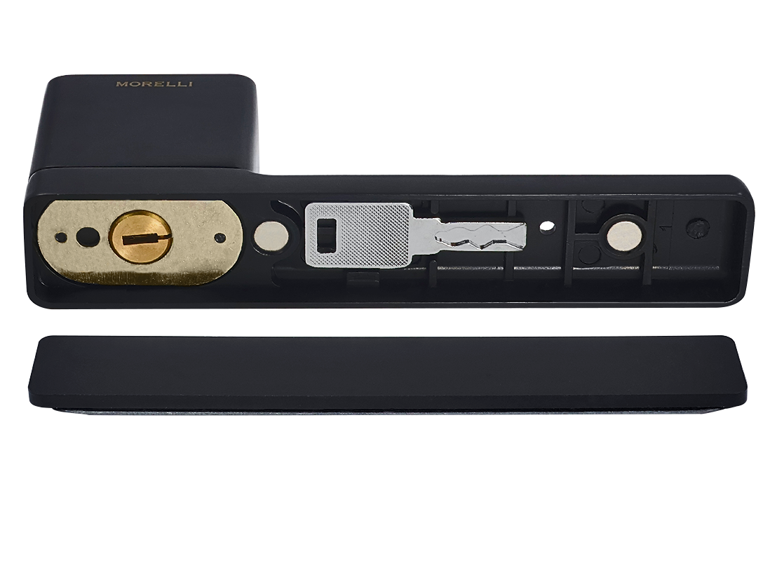 Ручка дверная NEW ENGLAND MH-63-S50 BL на скрытой прямоугольной розетке с фиксатором, цвет черный, ЦАМ Ручка дверная NEW ENGLAND MH-63-S50 BL на скрытой прямоугольной розетке с фиксатором, цвет черный, ЦАМ