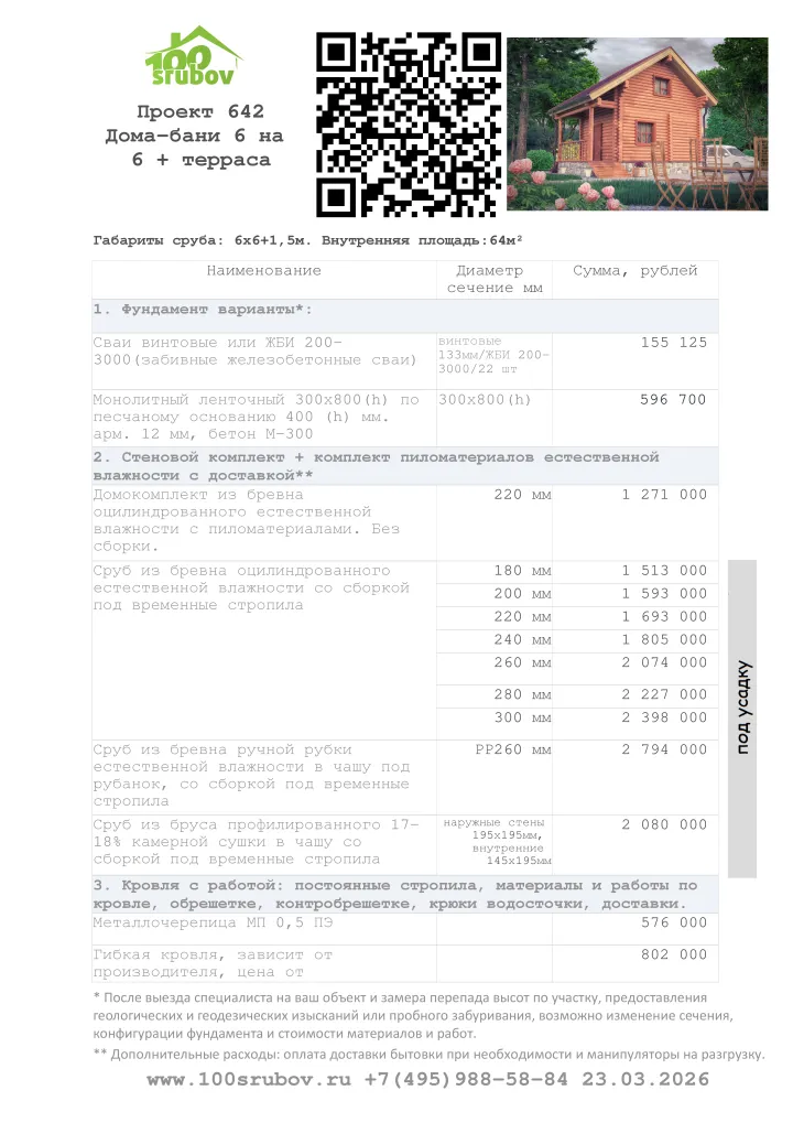 Смета строительства под усадку проекта #642 Смета строительства под усадку проекта #642