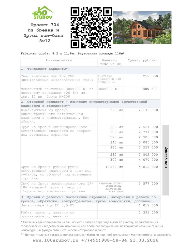 Смета строительства под усадку проекта #704 Смета строительства под усадку проекта #704