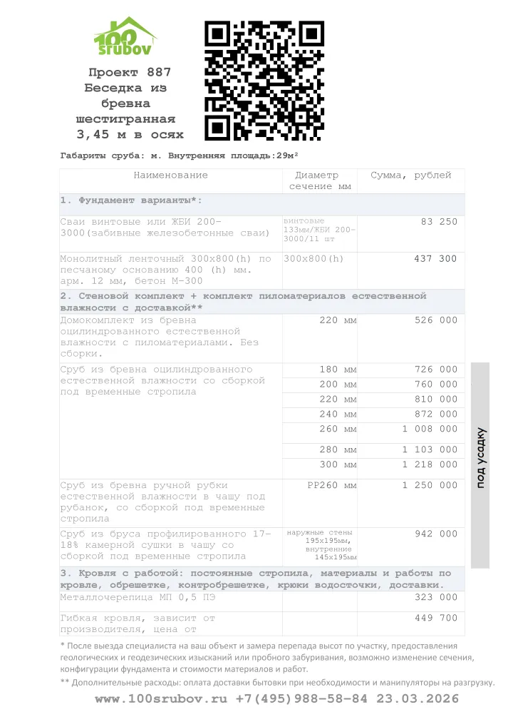 Смета строительства под усадку проекта #887 Смета строительства под усадку проекта #887