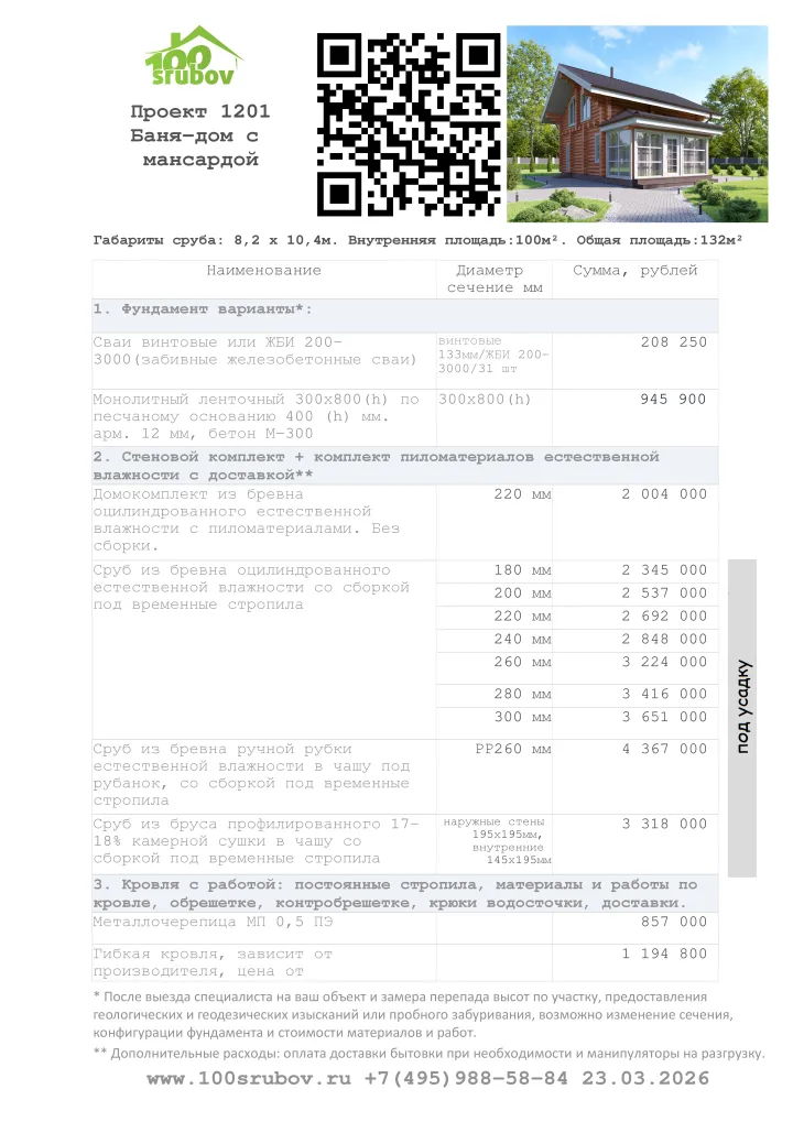 Смета строительства под усадку проекта #1201 Смета строительства под усадку проекта #1201