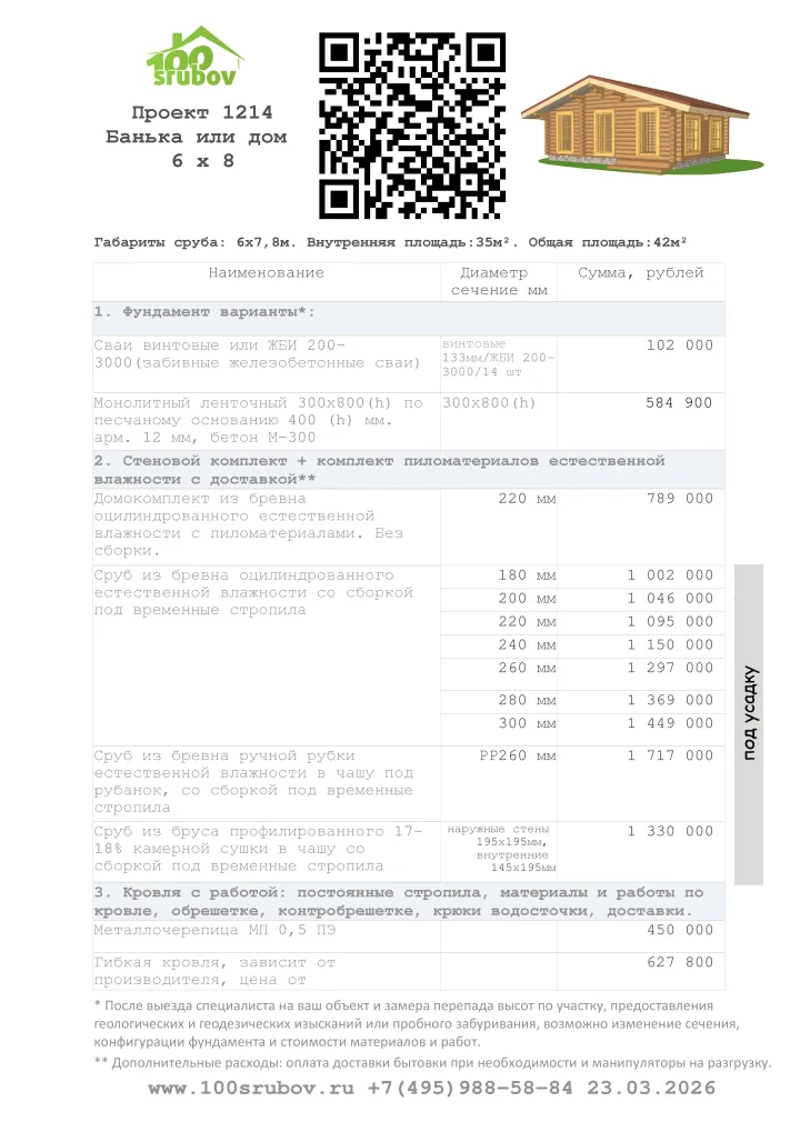 Смета строительства под усадку проекта #1214 Смета строительства под усадку проекта #1214