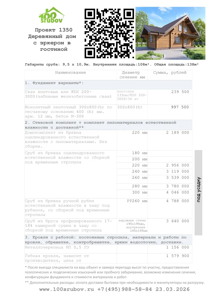 Смета строительства под усадку проекта #1350 Смета строительства под усадку проекта #1350