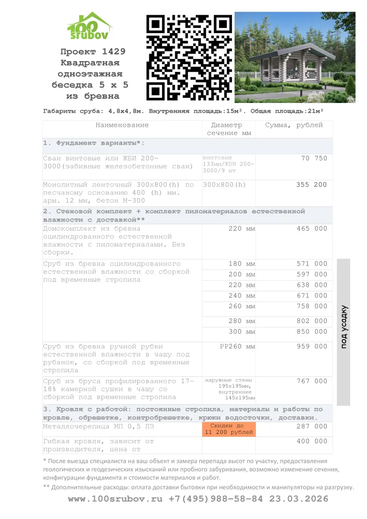 Смета строительства под усадку проекта #1429 Смета строительства под усадку проекта #1429