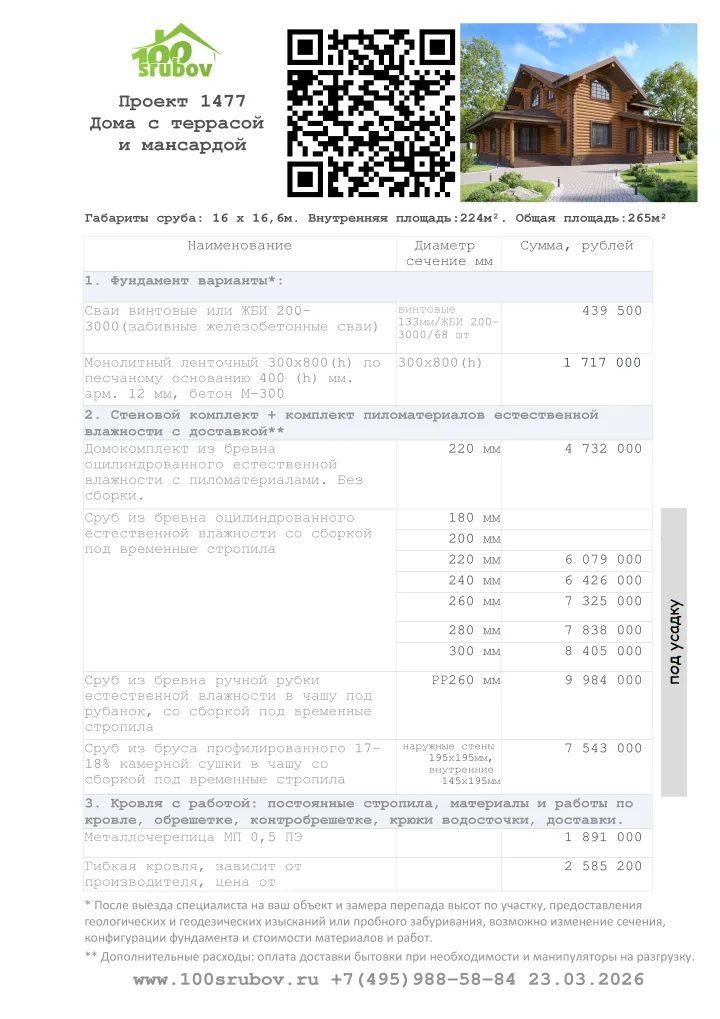Смета строительства под усадку проекта #1477 Смета строительства под усадку проекта #1477
