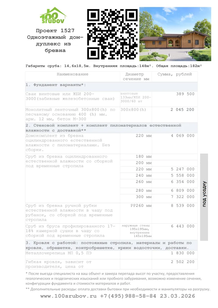 Смета строительства под усадку проекта #1527 Смета строительства под усадку проекта #1527