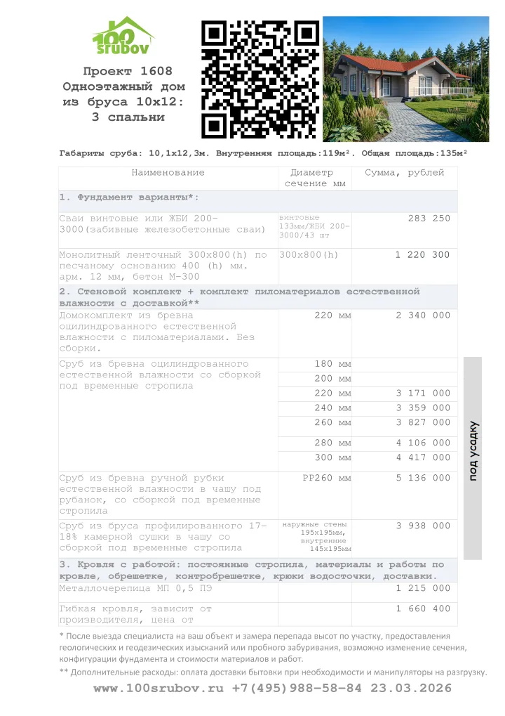 Смета строительства под усадку проекта #1608 Смета строительства под усадку проекта #1608