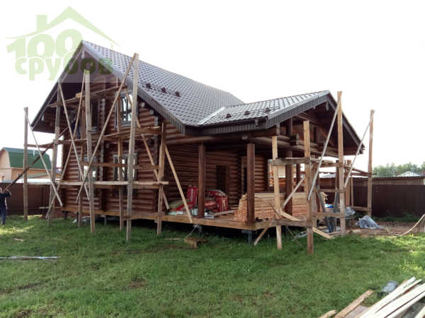 Фото сборки проекта Строительство: Из бревна и бруса дом-баня 8х12