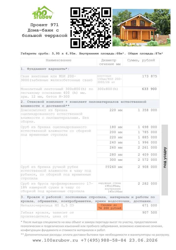 Смета строительства под усадку проекта #971 Смета строительства под усадку проекта #971
