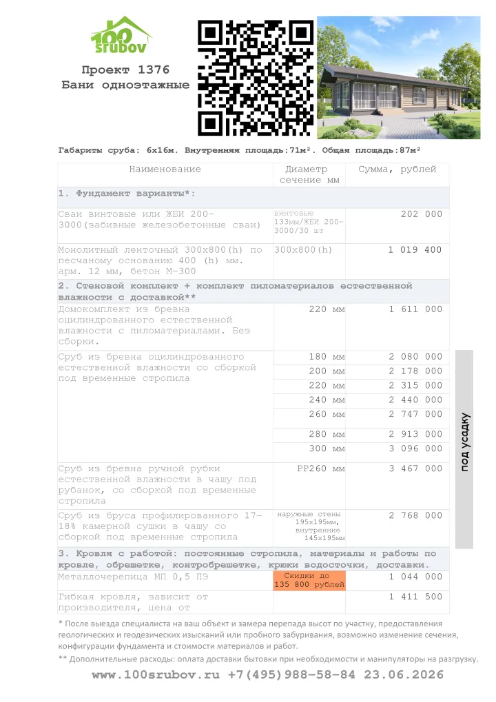 Смета строительства под усадку проекта #1376 Смета строительства под усадку проекта #1376