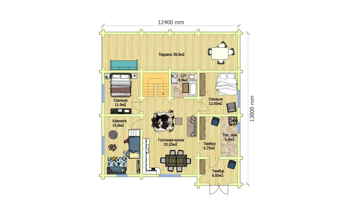 план первого этажа Современный дом: 6 спален и веранда план первого этажа