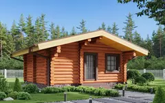 Одноэтажная баня из бревна с комнатой отдыха