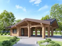 Одноэтажные гаражи из бревна с хозблоком