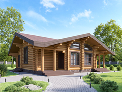 Одноэтажная баня-изба с банным комплексом для отдыха