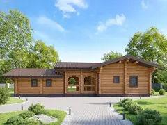 Дом-дуплекс из бревна одноэтажный