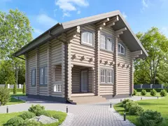 Дом-баня из бревна сруба 8 х9 с мансардой и балконом