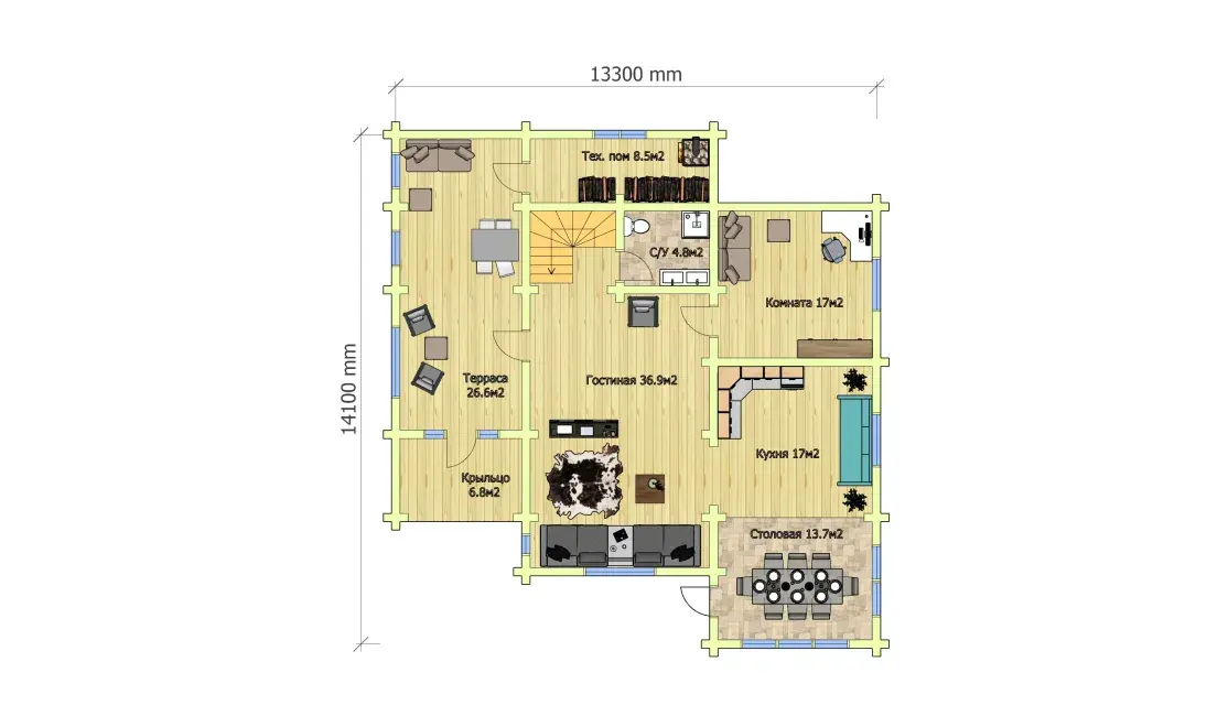 план первого этажа Дома с террасой и мансардой план первого этажа