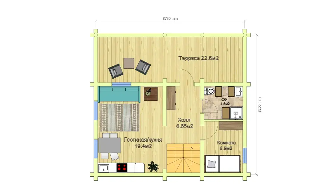 план первого этажа Дома-срубы 9 х 8 план первого этажа