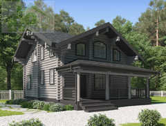 Современный дом из бревна 9 х 12 с террасой