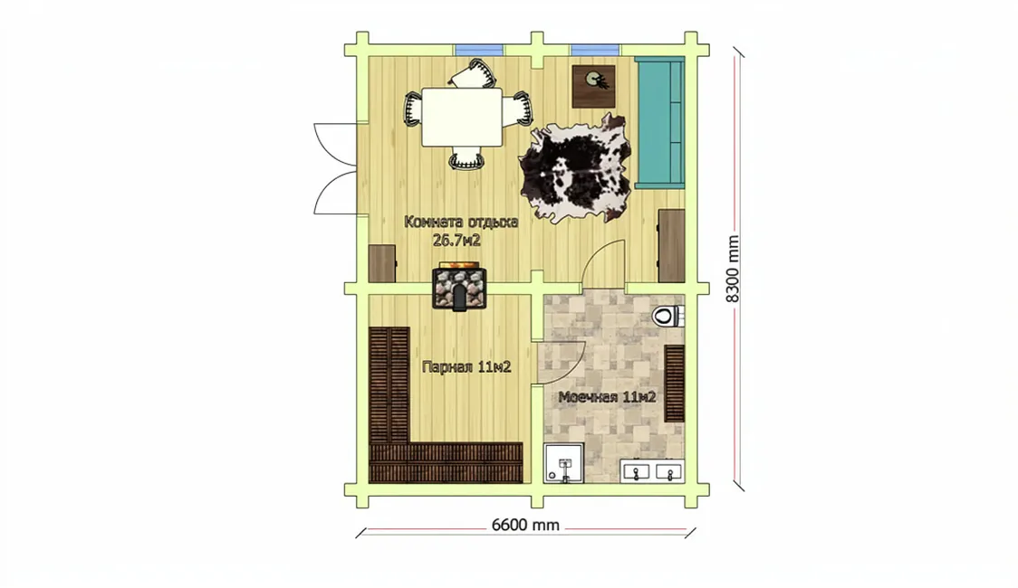 план первого этажа Большие русские бани 9х9 план первого этажа