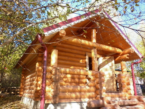 Строительство: Одноэтажный дом с террасой из бревна 4х6