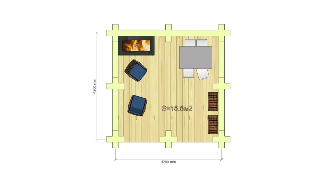 план первого этажа Квадратная одноэтажная беседка 5 х 5 из бревна план первого этажа