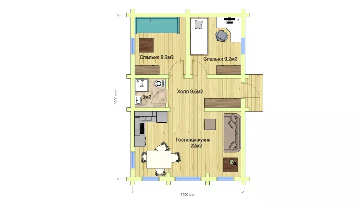 план первого этажа Квартиры или дома с двумя спальнями 50 м²? план первого этажа