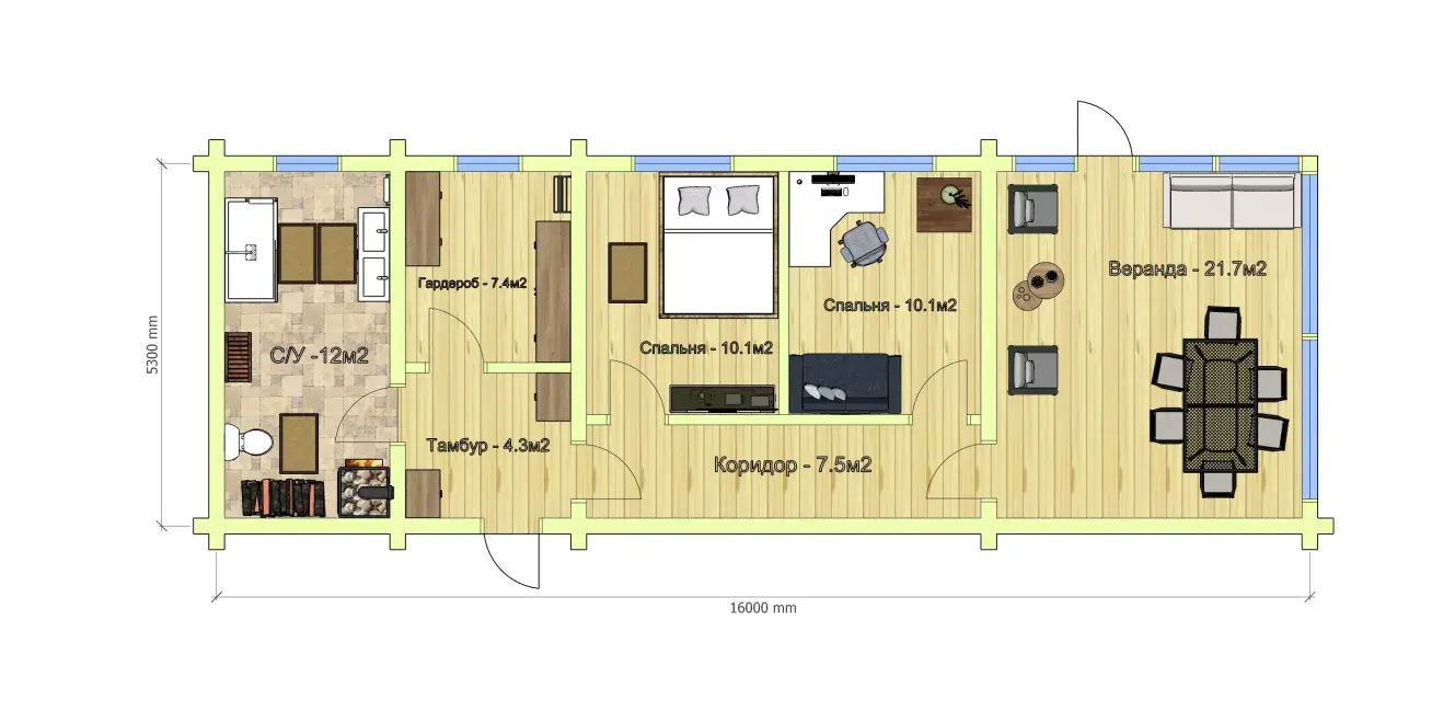 план первого этажа Загородный дачный дом с двумя спальнями план первого этажа