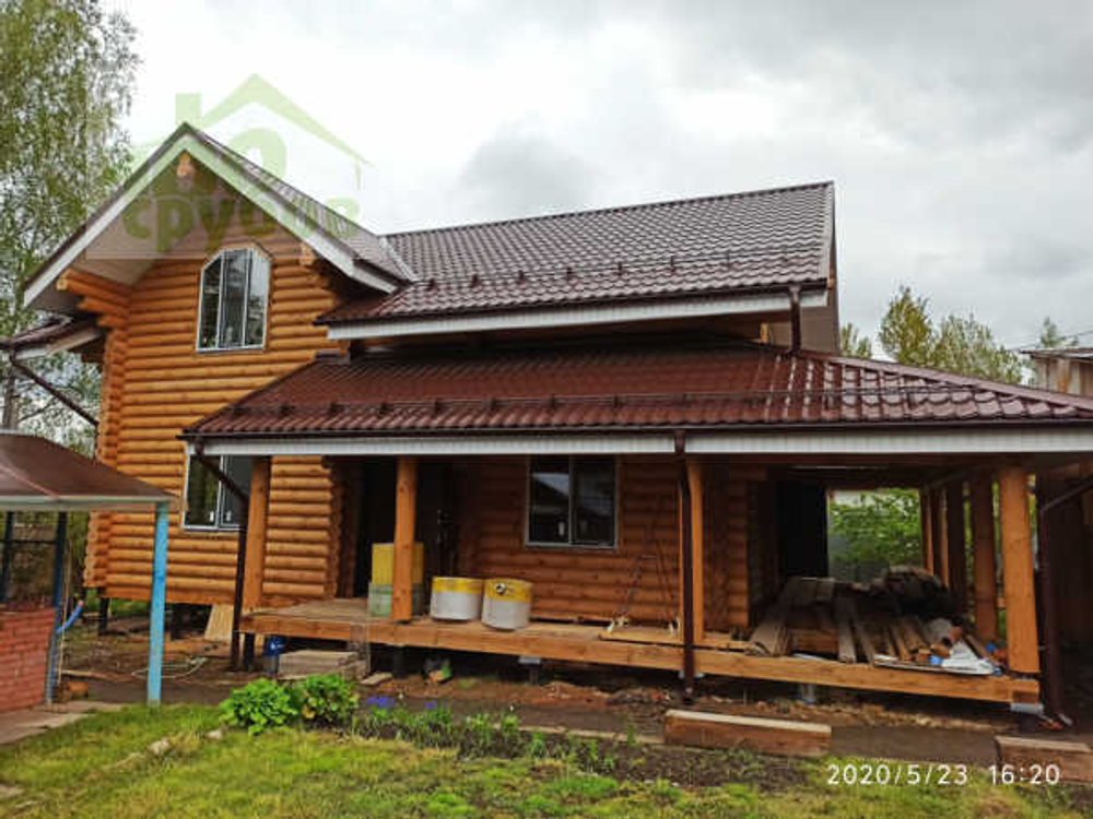 Сруб-коттедж 848: обсада (окосячка), окна, двери, водосточная система, фундамент винтовые сваи