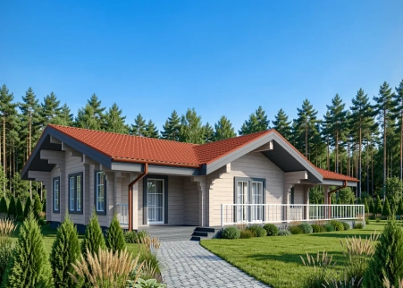 Одноэтажный дом из бруса 10х12: 3 спальни