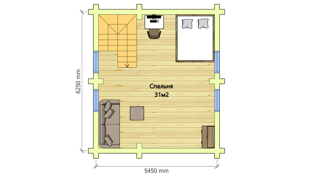 Планировка мансарды бани-дома из бревна по проекту #971