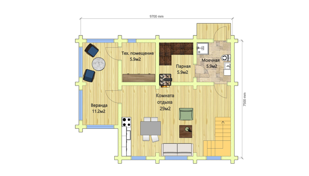 План первого этажа дома-бани #1201