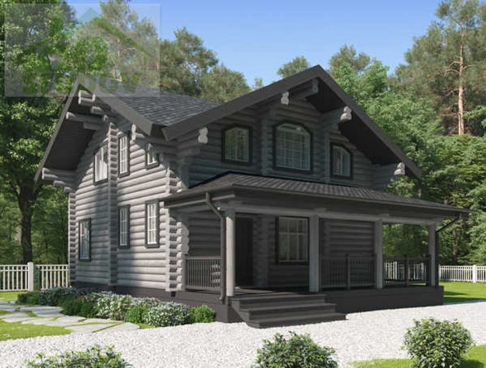 Современный дом из бревна 9 х 12 с террасой