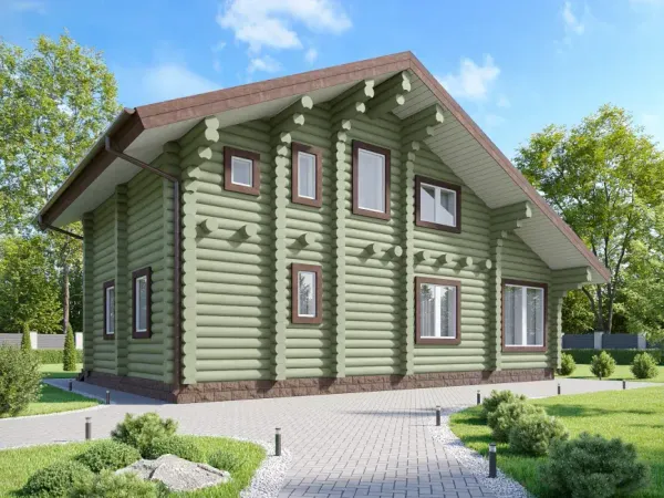 Современный дом с мансардой из бревна