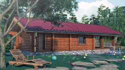 Сруб по проекту #531: под одной кровлей хоз. блок, беседка, баня