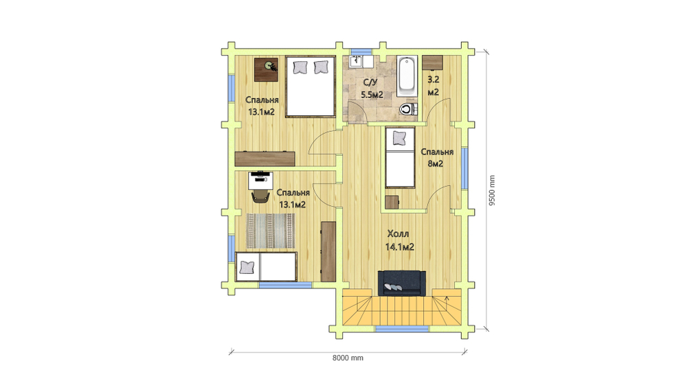 План мансарды сруба 10,2х 9,7 #808.