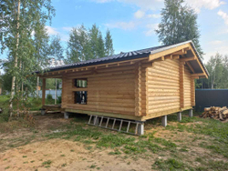 #1270 сборка бани из бревна 220 мм в июле-августе 2022 под металлочерепицу