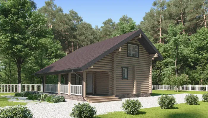 Дом-баня из бревна с террасой