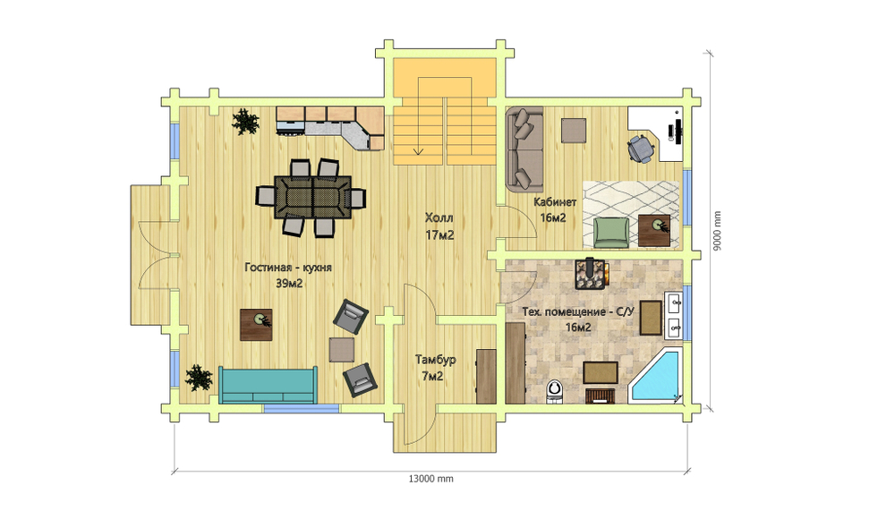 План первого этажа сруба дома из бревна #673