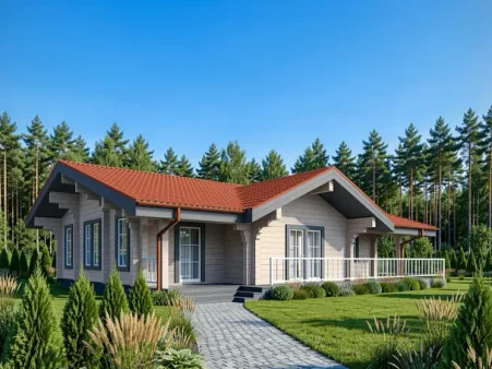 Одноэтажный дом из бруса 10х12: 3 спальни