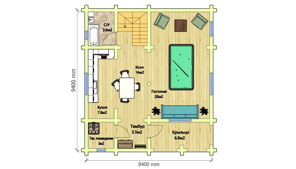 план первого этажа 10 х 9