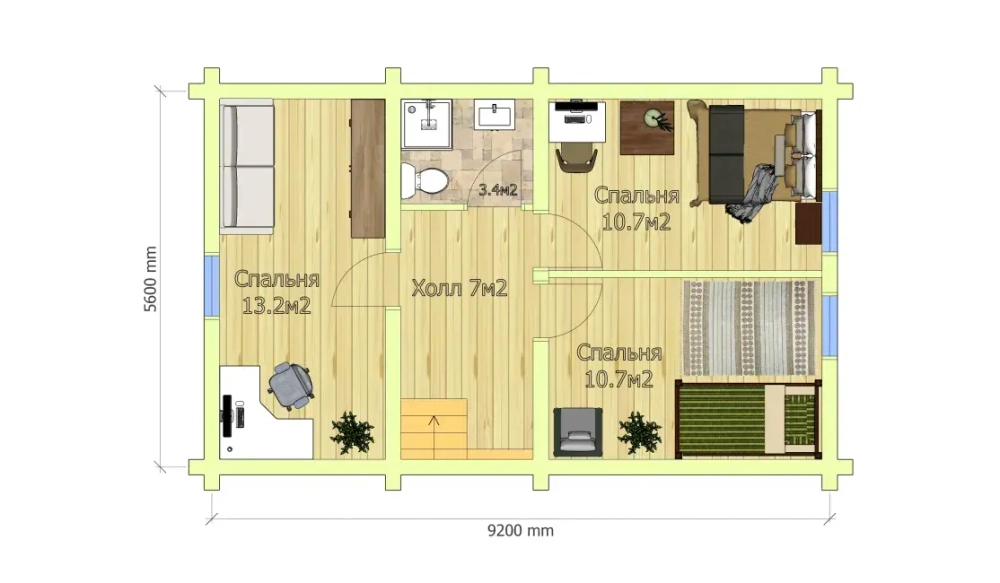 Дом-сруб 9 х 10: 6 спален