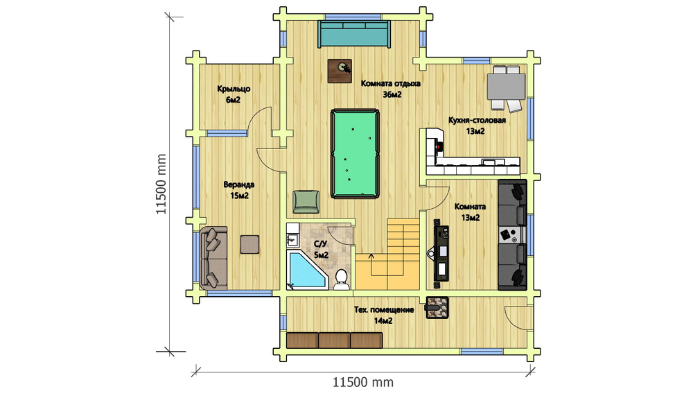 План первого этажа дома из сруба 12 х 12