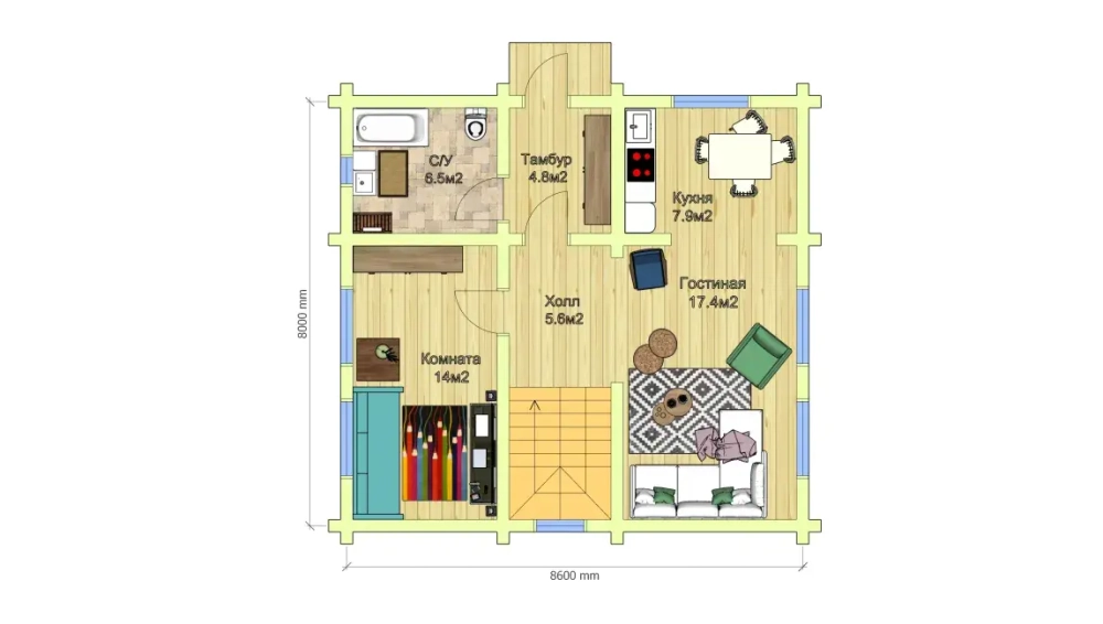 Дом 9 х 9 с мансардой из бревна
