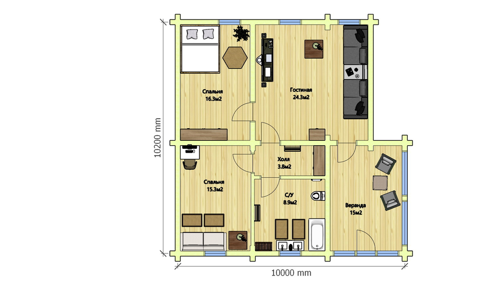 План этажа сруба 10 ,7х10 , 9