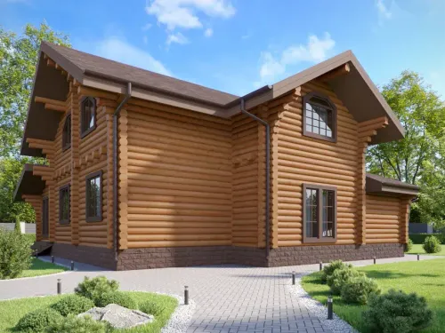 Деревянный дом с террасой и мансардой