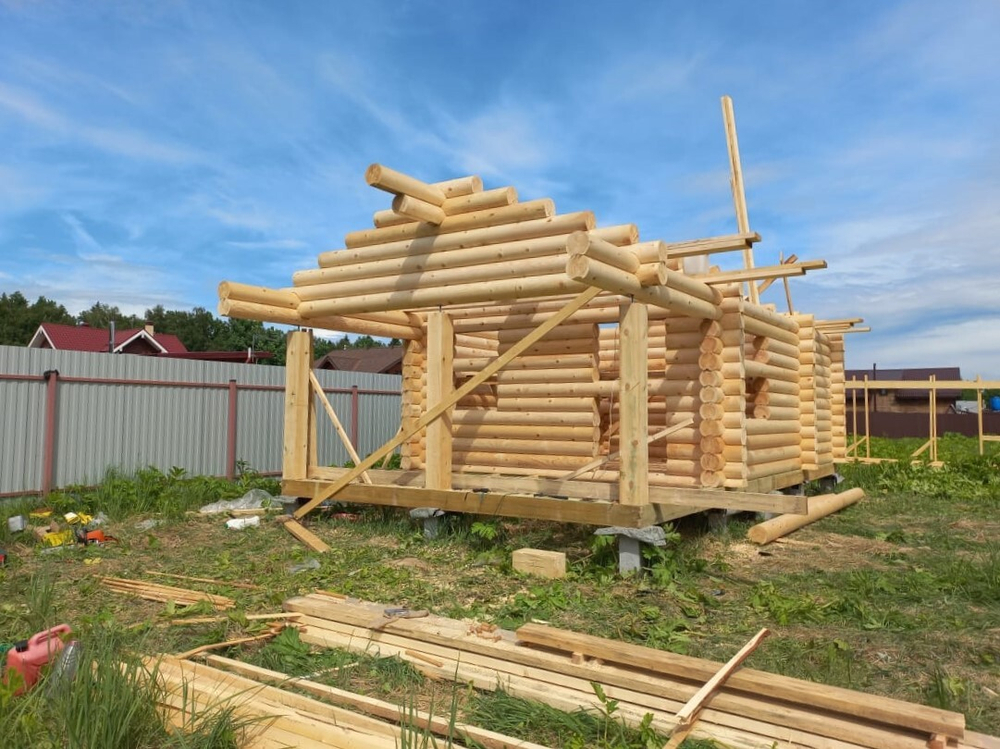 #1254 сборка бани, бревно 220мм. июнь 2022