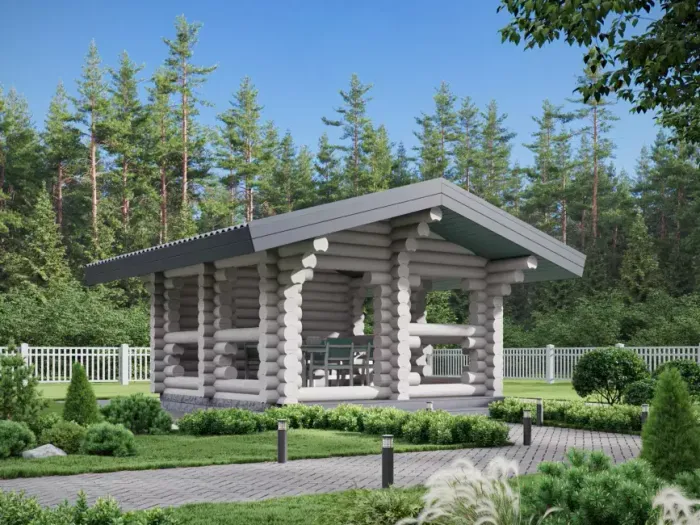 Квадратная одноэтажная беседка 5 х 5 из бревна