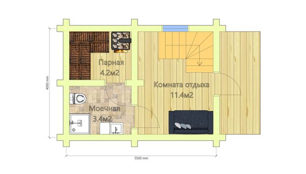 Срубы 6х4,5+1,5 #589 план первого этажа