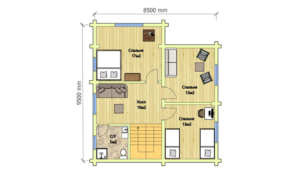 План мансарды дома 12 х 12 #1149